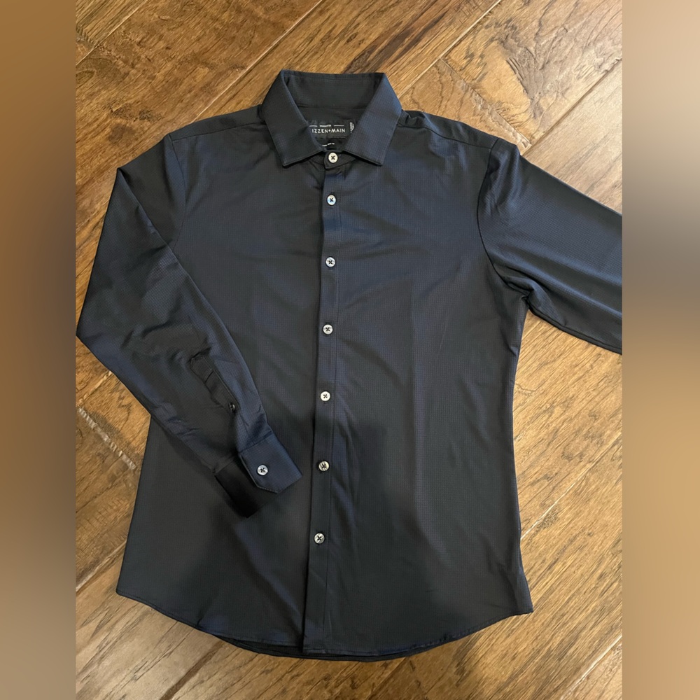 MIZZEN + MAIN Men’s dress shirt.  Black. Medium. Trim Fit